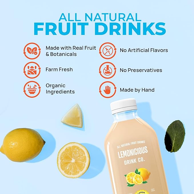Lemonicious Best Sellers – 6 Bottles of Real Fruit Lemonade (32oz each) – Lemon Blossom Strawberry Peach Tea – Fresh Squeezed No Preservatives