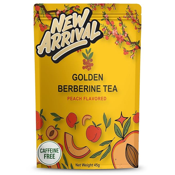 Berberine Tea 45g Natural Organic Caffeine-Free Blend Non-GMO Herbal in Plastic-Free Stand Alone Pouch Delicious Antioxidant for Immune Support (Peach)