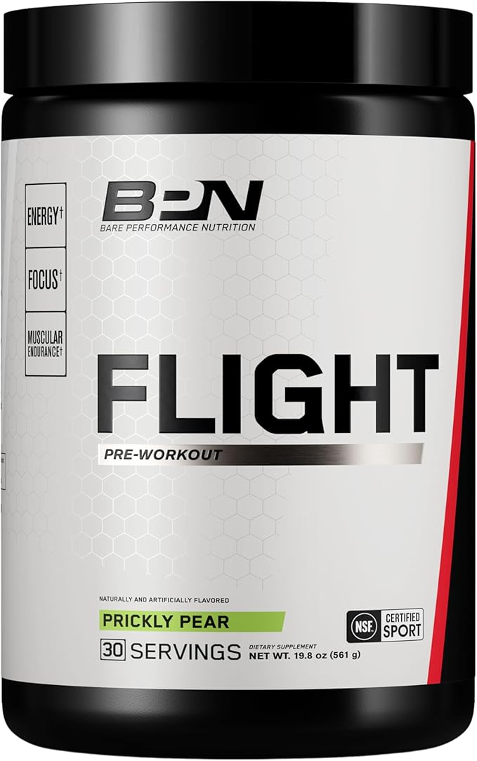 BARE PERFORMANCE NUTRITION BPN Flight Pre Workout Supports Energy and Mental Focus Improved Endurance &amp Muscle Pumps with CarnoSyn® Beta Alanine Prickly Pear 30 Servings