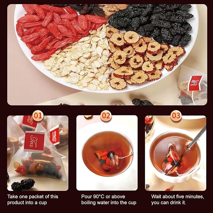 Ginseng Five Treasures Tea Kidney Tea - Kidney Cleanse Ginseng Six Treasures Teas 6 Precious Ingredients Red Date Wolfberry Mulberry Natural Organic Detox Teabag for Women &amp Men (2 Bag(40 Teabag)