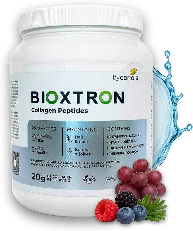 Bioxtron Collagen Peptides Powder - Unflavored Type I Bovine with Stem Cell Renewal for Hair Nail Skin Gut Bone &amp Joint Health Support - Hyaluronic Acid Protein Biotin - 600g (30 Servings)