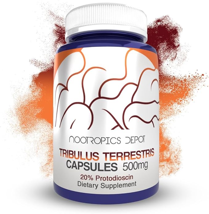 Nootropics Depot Tribulus Extract Capsules | 500mg | 20% Protodioscin | Tribulus terrestris | Fitness Mood &amp Vitality | 60 Count