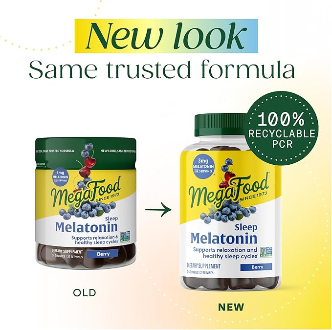 MegaFood Melatonin Gummies - Melatonin 3mg per Serving to Help Relax &amp Fall Asleep – Sleep Gummies for Adults - Berry Flavor Non-GMO Certified Vegan - 54 Count (27 Servings) 3 Pack
