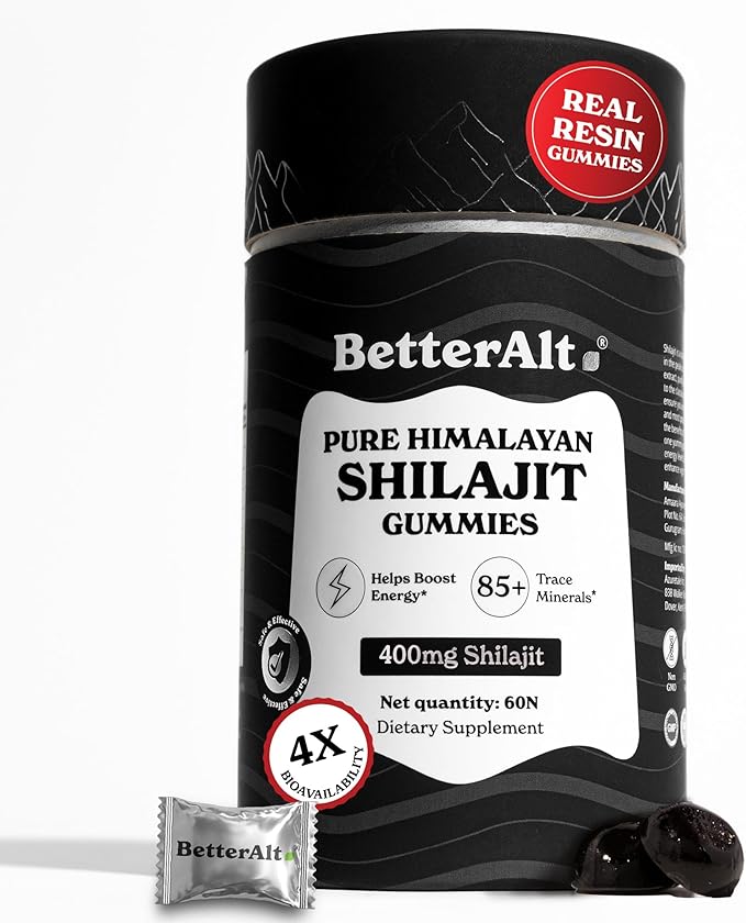 Better Alt Pure Himalayan Shilajit Gummies with 100% Shilajit |High Potency Gold Grade| 60 Gummies for Energy Boost &amp Immune Support 75%+ Fulvic Acid| Travel Friendly - Tamarind Flavor