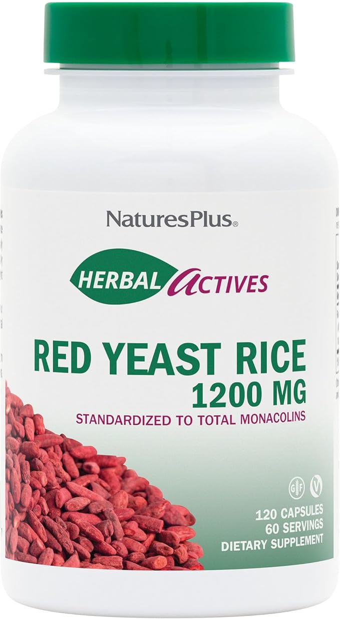 NaturesPlus Herbal Actives Red Yeast Rice 1200 mg - 120 Capsules - Non-GMO Vegan Gluten Free - 60 Servings