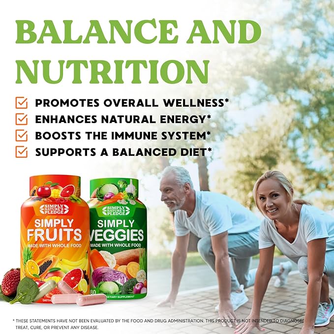 Simply Nature's Pledge -Packed with 42 Different Fruits &amp Vegetables - Made with Whole Food Superfoods - with Aloe Vera – 100% Soy Free -6 Month Supply- 180 Count (Pack of 6)