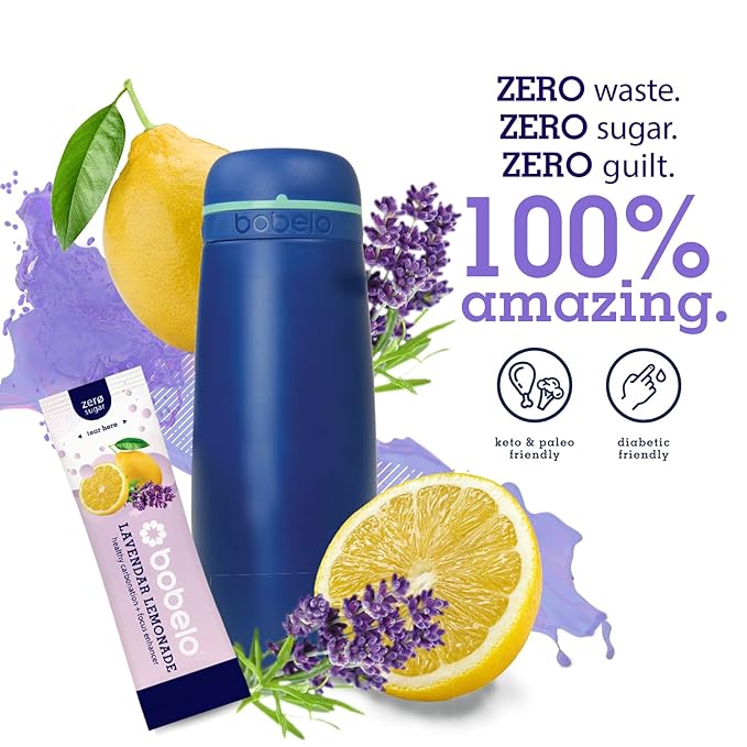 Bobelo Self Carbonating Hydration Packets Lavender Lemonade 30 Pack Sparkling Water &amp Soda Alternative Sugar Free Electrolytes Powder Packets Water Enhancer Drink Mix Low Calorie Keto Frien