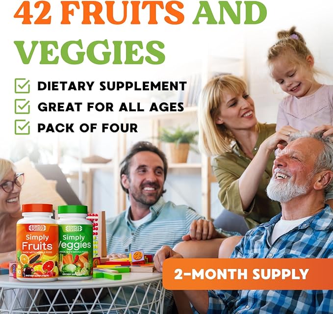 Simply Nature's Pledge - Packed with 42 Different Fruits &amp Vegetables - 2-Month Supply - Made with Real Non-GMO Whole Foods - Supports Energy &amp Overall Wellness - Soy-Free - 360 Capsules