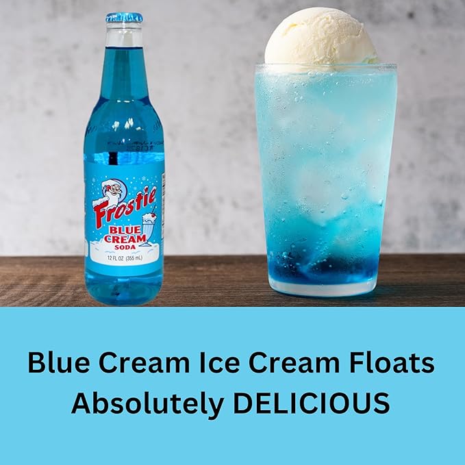 Frostie Blue Cream Soda | One of Frostie’s Popular Soda Flavors | Real Cane Sugar | Caffeine Free | 12 oz Glass Bottles with Crazy Soda Pop Bottle Opener (6 Pack)