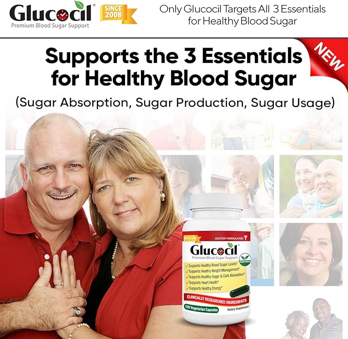 Glucocil – Vegetarian Capsules - Premium Blood Sugar Support - Supports the 3 Essentials for Healthy Blood Sugar - with Berberine Proprietary Mulberry Leaf and More