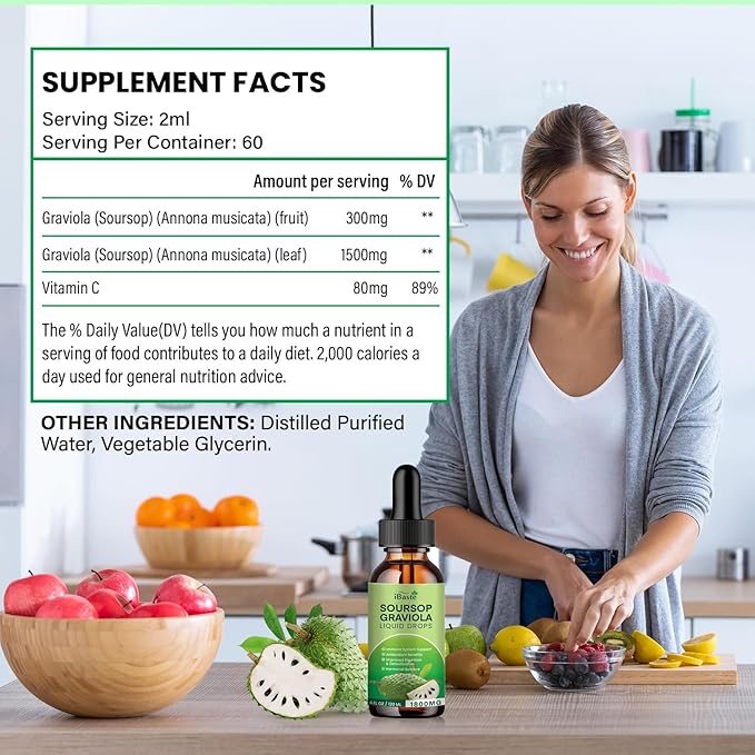 Soursop Bitters Liquid Organic Extract: Soursop Graviola Liquid Drop for Cell Support &amp Regeneration Immune System and Gut Health (2 Fl Oz)