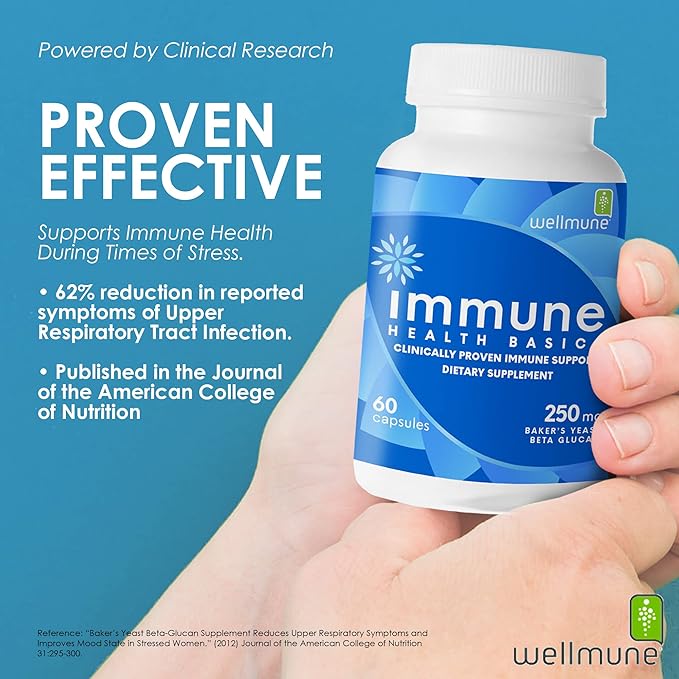 Ultra Strength Immunity - Clinically Proven Immune Support - Wellmune Highly Purified Beta Glucan - Gluten-Free Non-allergenic Non-GMO and Vegan Capsules - 60 Capsules 250 mg
