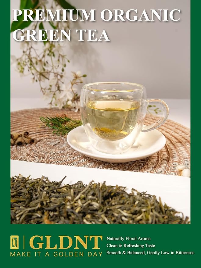 GLDNT Organic Green Tea Loose Leaf High Mountain Smooth &amp Delicate Flavor Caffeinated 16oz
