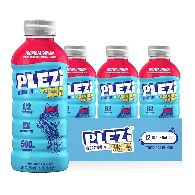 PLEZi FiZZ Cherry Limeade &amp Tropical Punch Hydration Drink Bundle – Sparkling Juice &amp Electrolyte Beverage with Real Fruit Juice No Added Sugar Low Sugar – 12 Fl Oz + 16.9 Fl Oz (24 Pack Tot