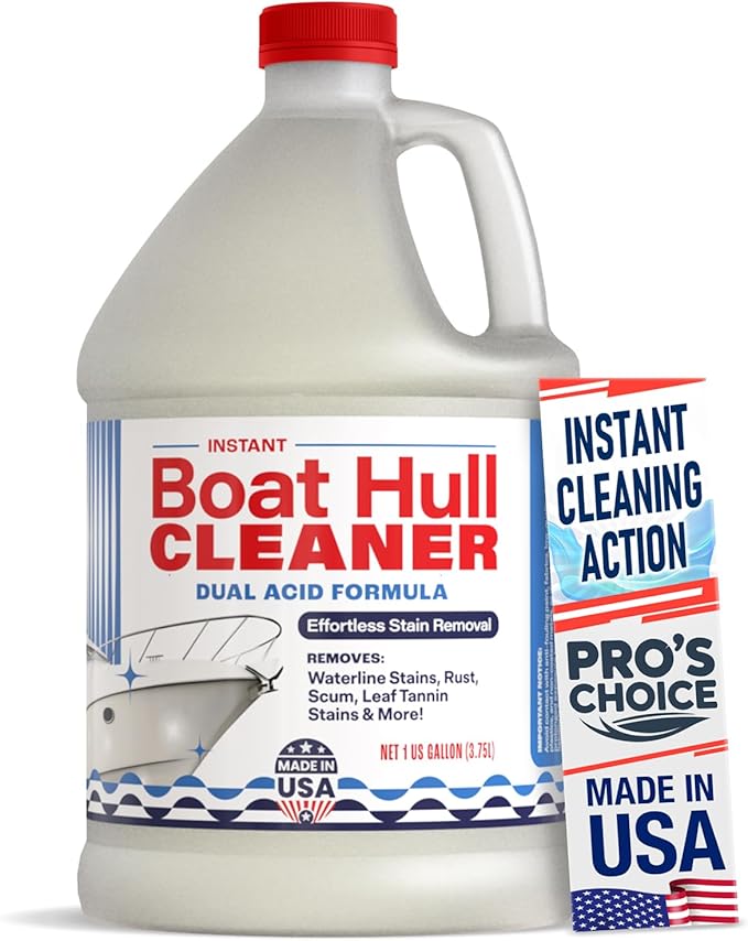 [1 Galllon] Instant Boat Hull Cleaner - Made in USA - Powerful Dual Acid Formula Easily Removes Scum Lines Rust Stains Hard Waterlines &amp More from Fiberglass Gelcoat &amp Painted Boat Surface