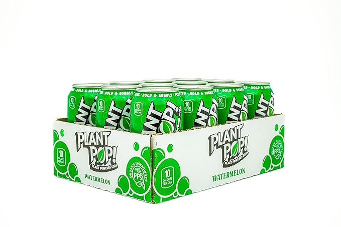 Plant Pop | Multifunctional Prebiotic Soda | Watermelon | 10 Calories | Natural flavors | Made with Organic Plant-Based Ingredients | Caffeine Free | 12oz (12 pk) cans