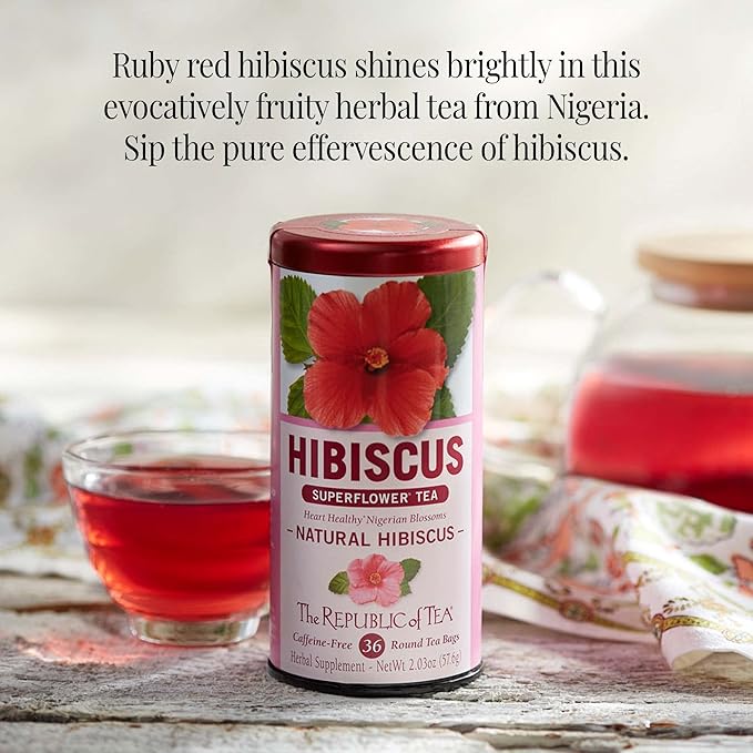 The Republic of Tea – Citizens’ Favorite Hibiscus Herbal Teas - Natural Hibiscus and Raspberry Rose Hibiscus Tea Bundle – 36 Count Tea Bags Each