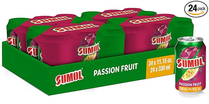 Sumol Passion Fruit Sparkling Juice Beverage Real Fruit Pulp Imported from Portugal 11.15 oz Cans (Pack of 24)
