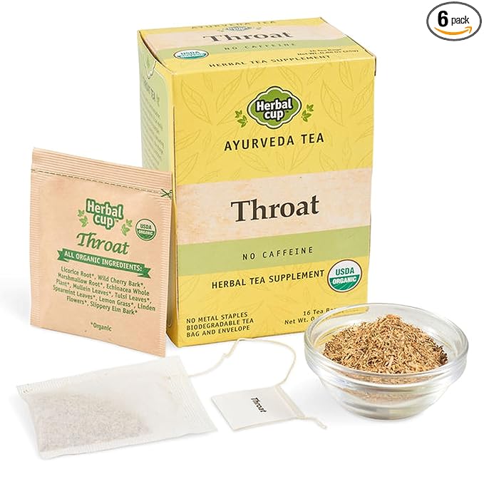 Herbal Cup Ayurveda Balanced Tea Organic Health &amp Body Focused Teas No Caffeine Herbal Supplement (Throat 16 Count (Pack of 6))