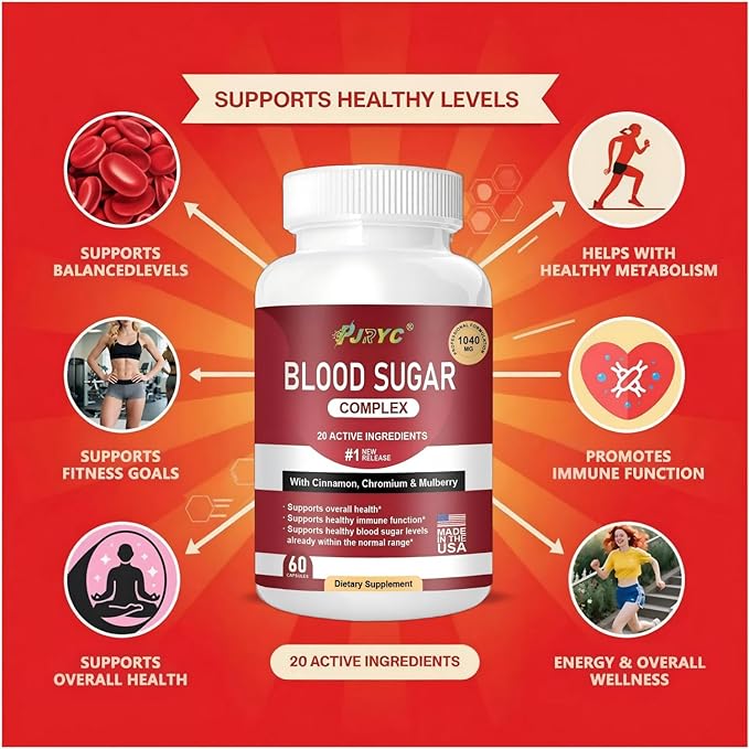 Blood Sugar Complex Supplement - Supports Healthy Blood Sugar Levels All Natural with Cinnamon Bitter Melon Chromium Garlic Hibiscus Olive Leaf Mulberry Non-GMO - 120 Capsules