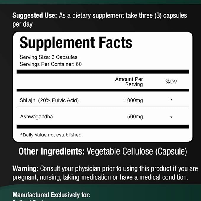 Shilajit for Men 1000mg &amp Ashwagandha Supplements 500mg (180 Capsules) - (20% Fulvic Acid Supplement) - Shilajit for Women