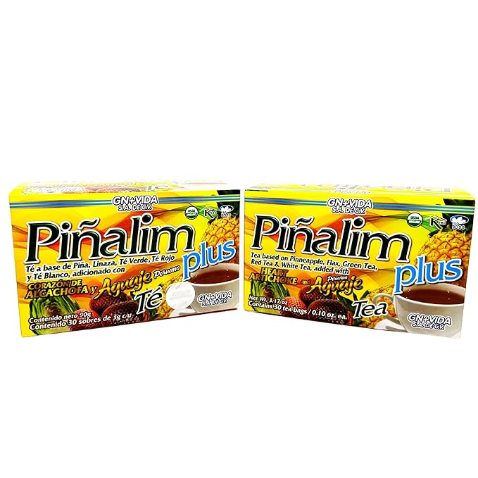 Pinalim Plus Tea Enhanced with Aguaje Peruano and Artichoke Heart la formula Original de Pinalim Mas Aguaje y Corazon de Alcachofa Mas Fuerte Healthy Antioxidant Formula Caffeine Free All Natural Cle