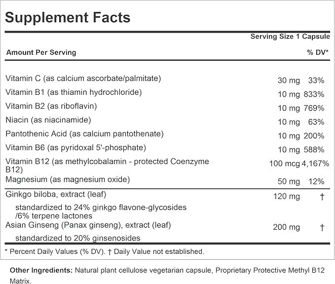 ANDREW LESSMAN Ginkgo 120 Plus Ginseng 200mg - 60 Capsules - Standardized Extract Blend to Support Brain Memory and Cognitive Function. Adaptogen Combats Stress and Fatigue. No Additives