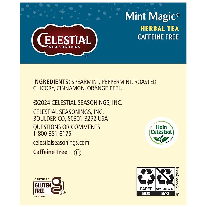 Celestial Seasonings Herbal Tea Mint MagicCaffeine Free 20 tea bags (Pack of 6)