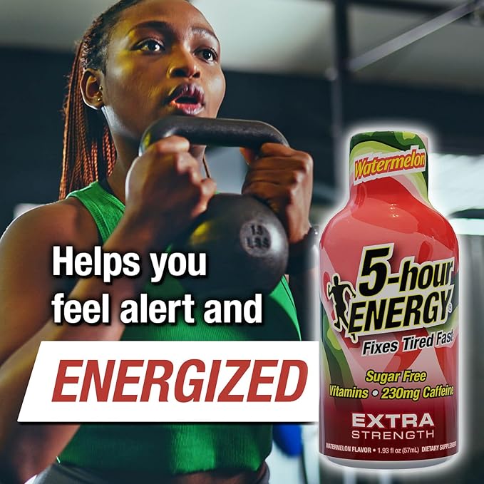 5-hour ENERGY Extra Strength Watermelon Energy Shot 1.93oz 20-Pack – Sugar Free Caffeine Energy Booster with B-Vitamins &amp Amino Acids – Zero Calorie (20 Bottles – Single Flavor Watermelon)