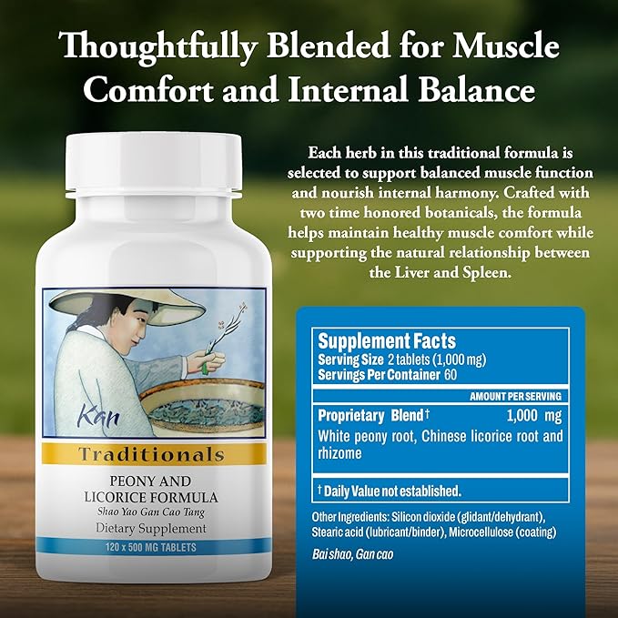 Kan Herb Company Peony &amp Licorice Formula Tablets – Traditional Chinese Herbal Blend with White Peony Root &amp Chinese Licorice to Support Liver Balance Muscle Comfort &amp Digestive Harmony