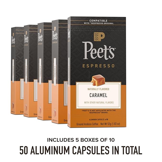 Peet's Coffee Medium Roast Espresso Capsules Compatible with Nespresso Original Machine - Caramel 50 Count (5 Boxes of 10 Espresso Capsules)