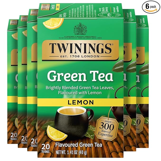 Twinings Green Tea with Lemon Individually Wrapped Bags 20 Count (Pack of 6) Zesty Citrus Aroma &amp Flavour Caffeinated Enjoy Hot or Iced 120 Teabags