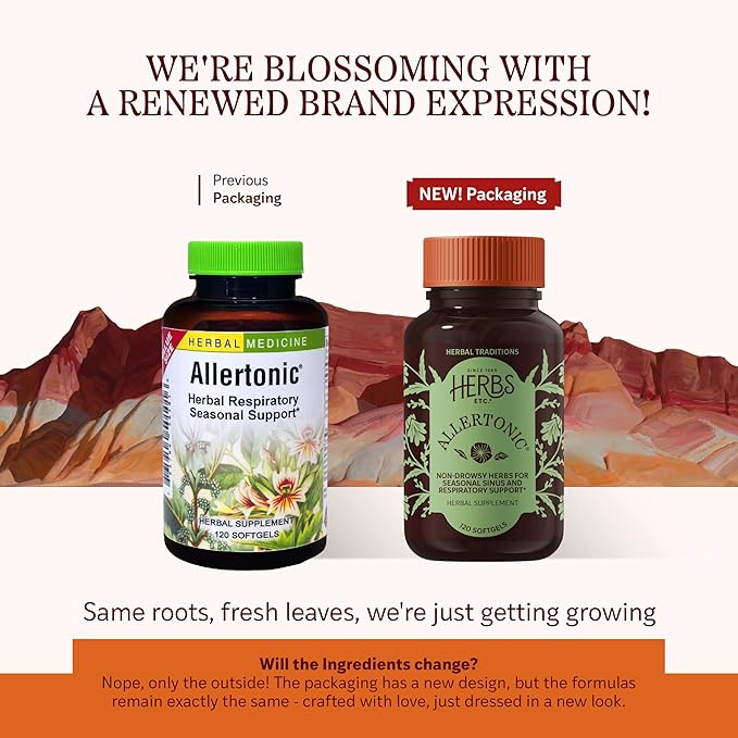 Herbs Etc. Allertonic - Healthy Breathing Support - Herbal Blend to Aid Against Seasonal Discomfort - Lung &amp Respiratory Health Support with Stinging Nettle - 120 Softgels (120 Servings)