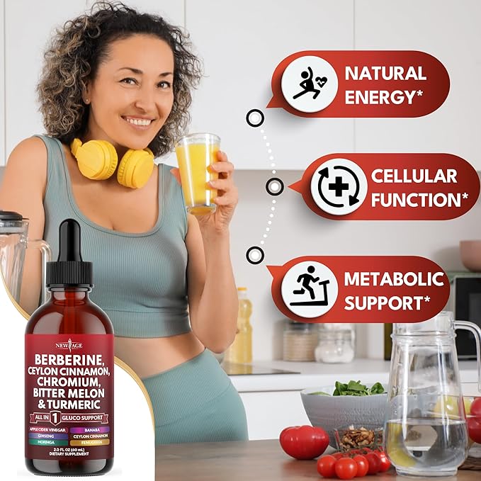 Berberine with Ceylon Cinnamon Supplement Liquid Drops + Bitter Melon Extract Glucomannan Gymnema Chromium Turmeric Panax Ginseng Moringa- 4 OZ