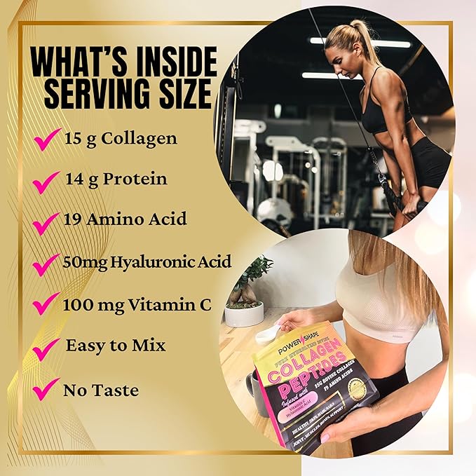 Collagen Peptides 1lb –100% Hydrolyzed Bovine Collagen – Non-GMO 15g per Serving – Supports Skin Hair Joints – New Formula with Vitamin C &amp Hyaluronic Acid Unflavored 16oz