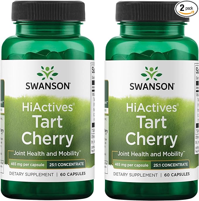 Swanson HiActives Tart Cherry - Natural Supplement Supporting Joint Health Mobility &amp Flexibility - Helps Strengthen Collagen Structures &amp Connective Tissue - (60 Capsules 465mg Each) (2 Pac