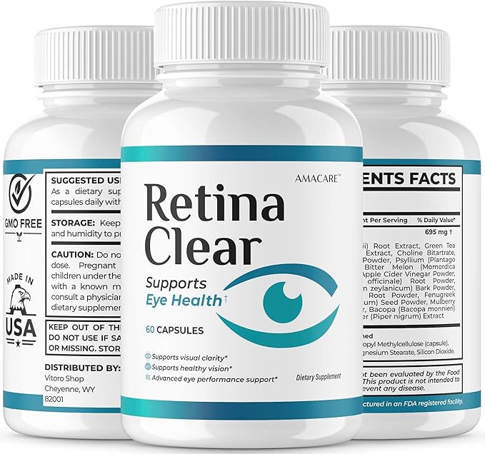 (2 Pack) Retina Clear – Retina Clear Eye Supplement Capsules Reviews Official RetinaClear Vision Support Pills Health Natural Ingredients Vitamin Advanced Formula 120 Capsules for 2 Months