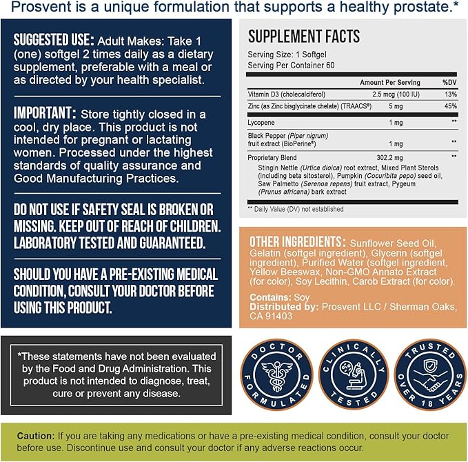 Advanced Men's Prostate Support Natural Supplement with Saw Palmetto Vitamin D and Zinc to Ease Urinary Frequency &amp Urgency (60 Count)