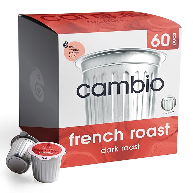 Cambio Roasters French Dark Roast Organic Coffee Pods - The Only Organic Recyclable Aluminum Coffee Pods Small Batch Roasted Keurig® Compatible Toasty Flavor Lower Acid Lasting Freshness 60 Coun