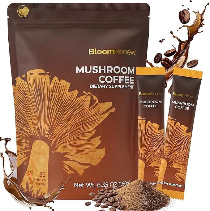 Mushroom Coffee Instant Coffee with Adaptogenic Mushrooms Organic Lion's Mane &amp Reishi Maitake Chaga MCT oil for Energy Focus Digestive &amp Immune Support 30 Servings