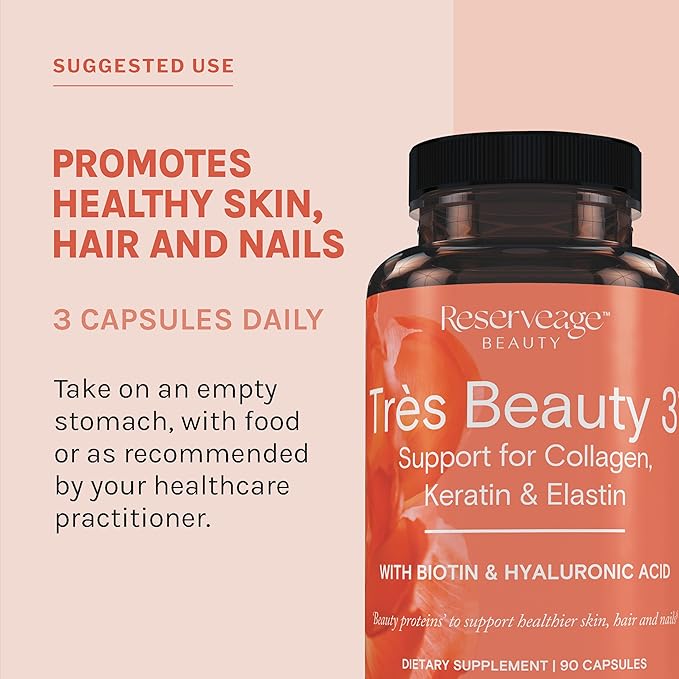 Reserveage Beauty Tres Beauty 3 Beauty Supplement for Hair Growth Skin Care and Nail Care 90Caps &amp Collagen Booster Collagen Supplement for Skin Care and Joint Health Supports Healt 60Caps
