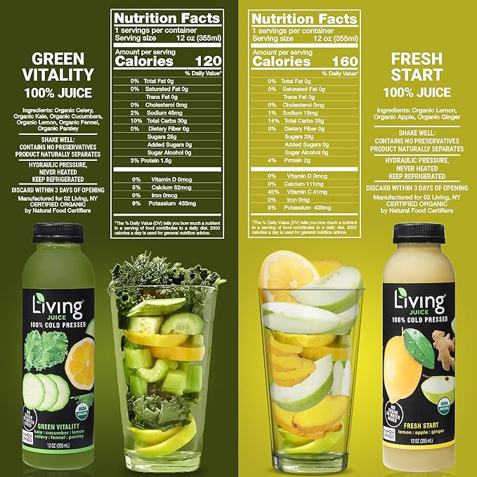O2 Living Juice Cold Pressed Drink - 3-Day Organic Juice Fast Pack - No Added Sugars or Water Natural Sweetness from Fruits Rich in Nutrients &amp Vitamins - Refreshing &amp Non-GMO - 24 Pack 12