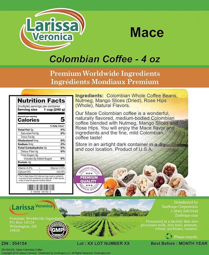 Mace Colombian Coffee (Gourmet Naturally Flavored Whole Coffee Beans) (4 oz ZIN: 554154) - 2 Pack