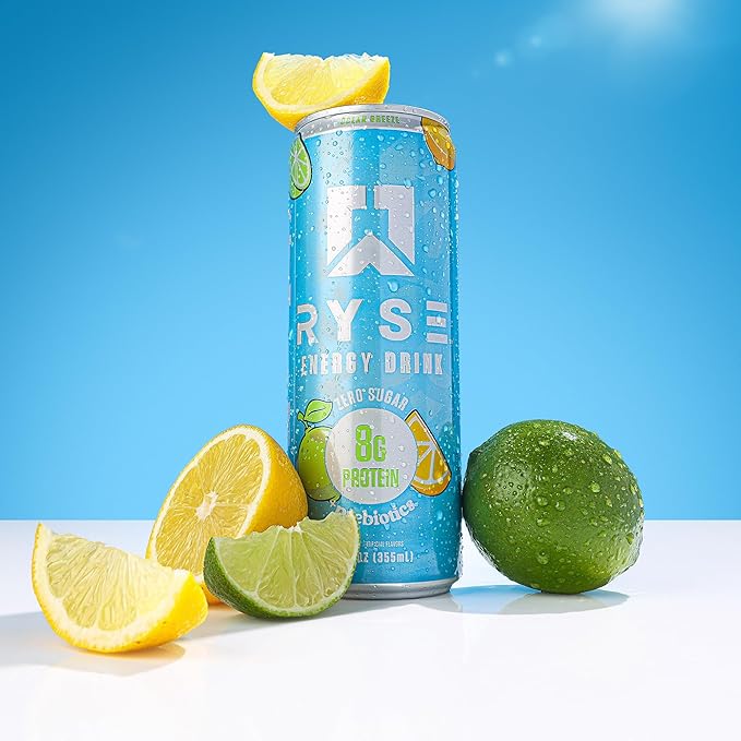 RYSE Functional Energy Drink - Ocean Breeze - 150mg Natural Caffeine 8g Whey Protein &amp 1g Prebiotics - Sugar Free Gut-Friendly Bloat-Free - 12 fl oz Cans (12-Pack)