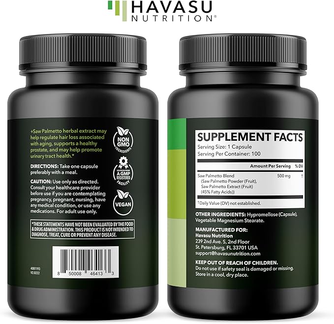 Saw Palmetto for Men Prostate Health Supplement to Promote Urinary Tract Function - 500mg Per Serving - 100 Count - DHT Blocker Hair Vitamin - Vegan Non-GMO Capsules Over 3 Month Supply