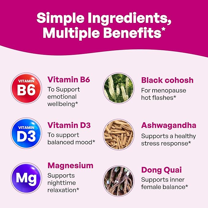 Complete Menopause Support Supplement For Women | With Ashwagandha Black Cohosh Dong Quai &amp Muira Puama | Helps Easing Hot Flashes Night Sweats Mood Swings Hormone Balance &amp Harmony | 180 Ca