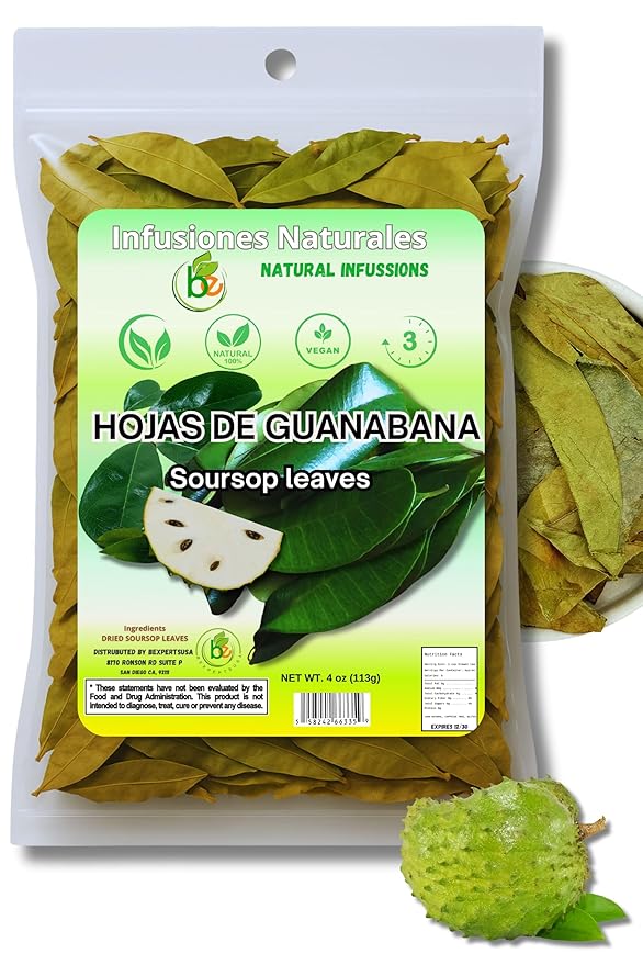 Guanábana Hoja Seca Té (Soursop) Combo – Dried Leaves Tea (4 oz Bag) + Capsules (90 Capsules 1100 mg per Serving Organically Grown) – 100% Natural Vegan Powerful Antioxidants–by Bexpertsusa