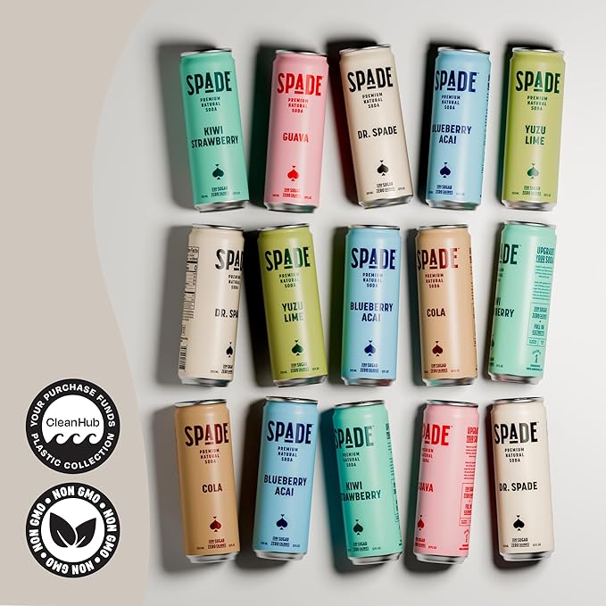 Spade Soda Deluxe Variety 12 Pack Premium All-Natural No Sugar No Calories Electrolytes Magnesium Potassium Healthy Non GMO Sweet Quality Stevia No Artificial Sweeteners Great Taste Bold Ta