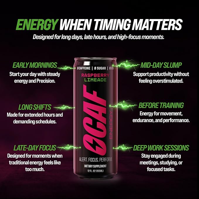 ØCAF Energy Drink with Paraxanthine – Raspberry Passionfruit Flavor – Caffeine Alternative for Focus &amp Alertness – No Jitters No Crash Better Sleep – 12 fl oz (Pack of 12) – Performance Energy