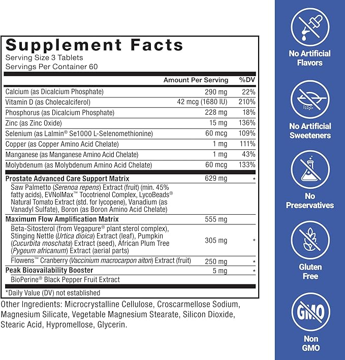 Force Factor Prostate Advanced Health Supplement for Men for Reducing Nighttime Bathroom Trips Bladder &amp Urinary Relief with Saw Palmetto Beta-Sitosterol 180 Tablets (Pack of 2)